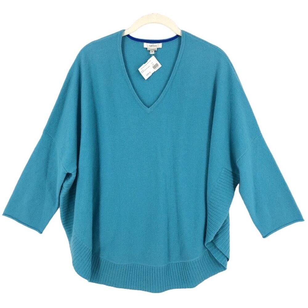 Tyler Boe Cashmere Sweater Womens Small Teal Blue Dolman 3/4 Sleeve NWT Pullover